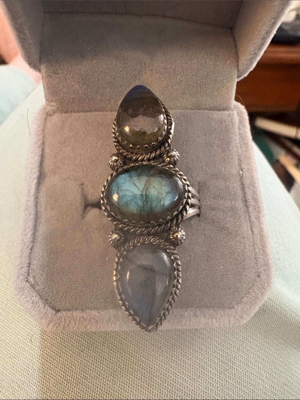 Sterling Silver Labradorite Triple-Stone Ring - Blue/Gray
